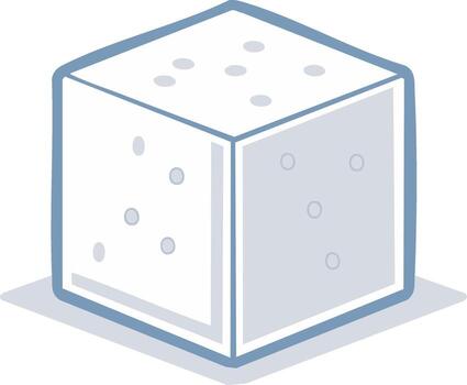Minimalist white cube icon with light blue outlines and abstract gray dots on its faces vector