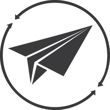 papel avión en circulo con flechas, concepto para innovación, desarrollo, o comunicación vector