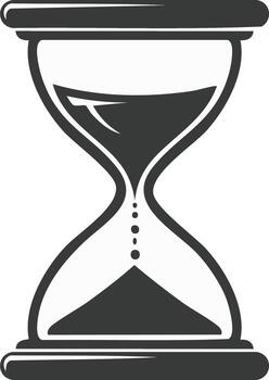 A simple monochrome icon of an hourglass with falling sand representing time passing and deadlines vector