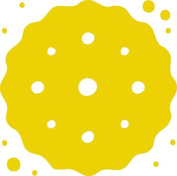 resumen amarillo gota con agujeros y pequeño círculos flotante alrededor sugerencia un juguetón y orgánico formar vector