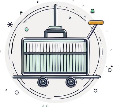 Cartoon Container Trolley Icon with Circular Border and Handle vector