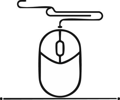 Simple computer mouse icon with a wire for digital interface and navigation vector