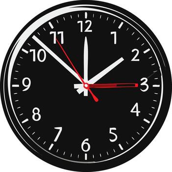 Black and White Clock Graphic Showing Time of Twenty Two Minutes Past Twelve vector