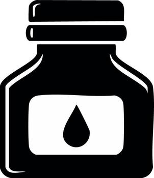 Ink bottle icon with stylized ink drop symbol representing writing, creative, and artistic concepts vector