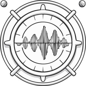 monocromo sonido ola monitor dentro un retro circular metro interfaz vector