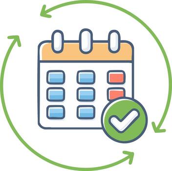 Calendar with checkmark, surrounded by arrows, representing event reminder and workflow vector
