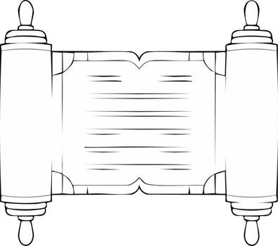 Black and white line art of an ancient open scroll with blank space for text vector