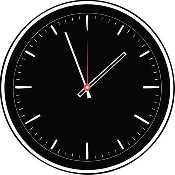 Black Analog Clock Face with White Markings and Red Second Hand vector