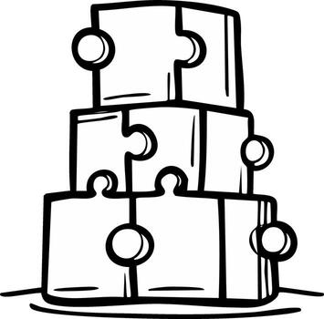 Stack of Puzzle Pieces Hand Drawn Illustration Symbolizing Connection and Completion vector