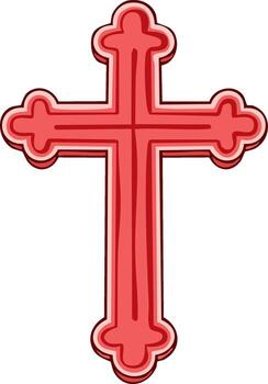 Decorative Crimson Cross with Rounded Edges and Layered Outline vector