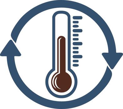 Thermometer symbol with cyclical arrows representing temperature cycle and heat concept vector