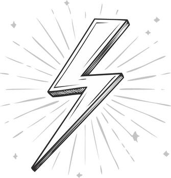 Hand-drawn Sketch of Lightning Bolt with Starburst Rays of Energy Illustration vector