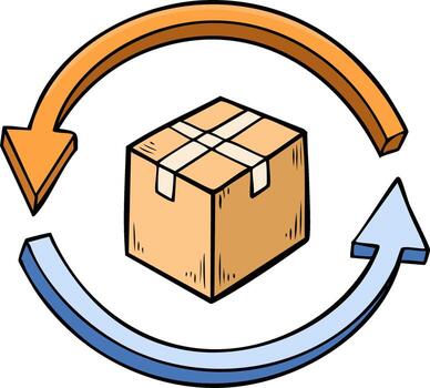 Return or Exchange Cardboard Box with Circular Arrows Illustrating Process vector