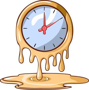 Cartoon Melting Wall Clock Illustrating Time Running Out and Deadline Metaphors or Urgent Issues Requiring Immediate Attention vector