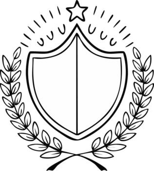 graphic emblem with a shield, laurel wreath, and star element vector