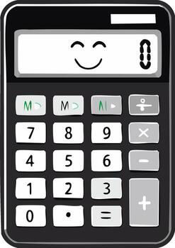 Happy Calculator with Smile on Screen Button Operated Financial Tool vector
