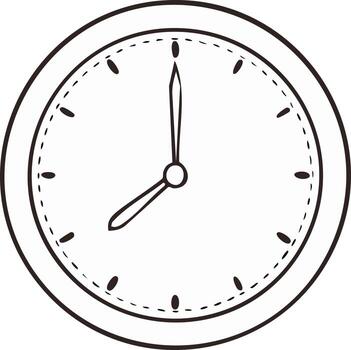 Simple line drawing of a round analog clock showing eight oclock vector