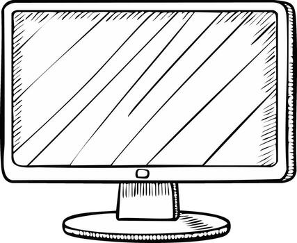 Hand drawn computer monitor illustration with flat screen and stand digital technology concept vector