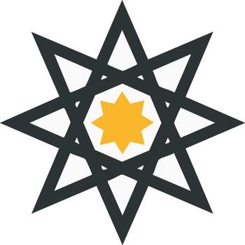 Eight Pointed Star Geometric Graphic, Abstract Design Element with Gold Center vector