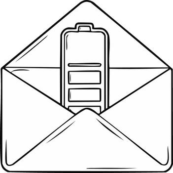 Energy message concept with a battery symbol in an open mail envelope sketch vector