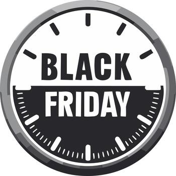 Black Friday Sale Clock Design With Bold Text and Stylized Time Markings vector