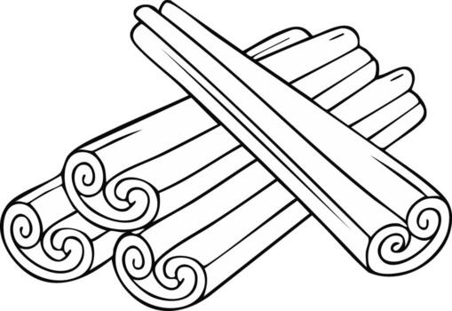 Outline drawing of multiple aromatic cinnamon sticks arranged for cooking and baking vector