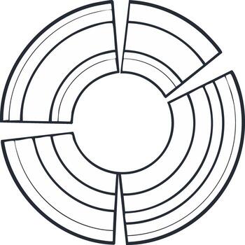 Abstract circular graph with four disconnected segments and concentric internal rings outline vector