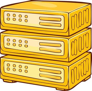 Tres apilado amarillo Internet módems o red enrutadores con indicador luces ilustración vector