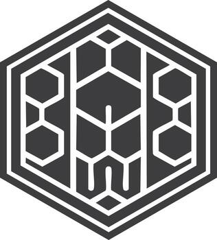 resumen geométrico hexagonal emblema con intrincado lineal patrones y estilizado interno elementos vector