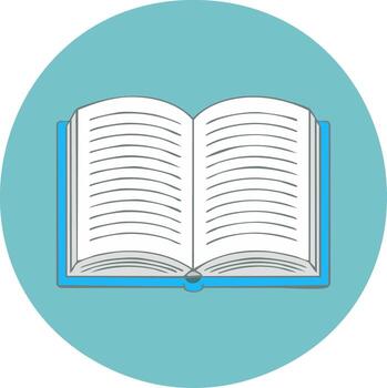 Open book with blank pages inside a teal circle graphic design element for learning and knowledge vector