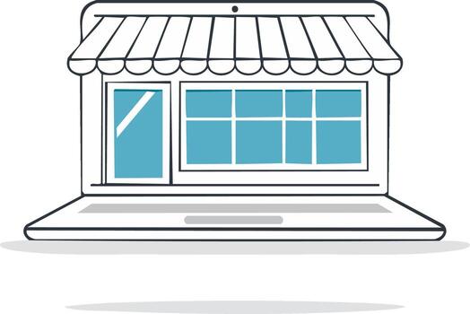 Laptop Computer Resembling Storefront with Awning, Online Shop Concept vector