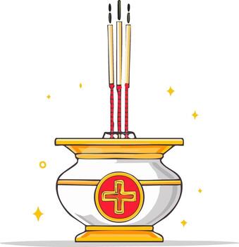 A white pot with three sticks in it vector