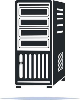 Server rack icon displaying digital data storage with multiple bays and ventilation system for cooling vector
