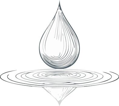 Ink drawing of a water droplet creating ripples on a surface illustration vector