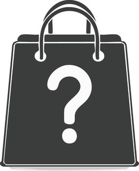 Shopping bag with question mark symbolizing mystery purchase or unknown item vector
