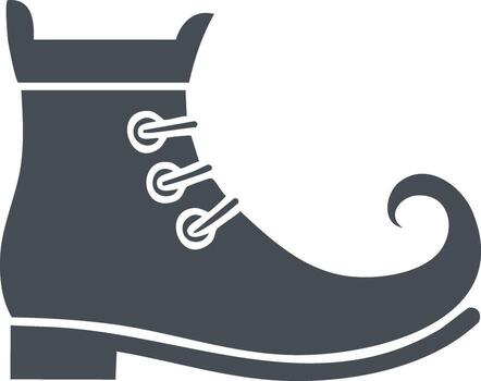 Stylized whimsical elf boot graphic with a pointed curled toe and laces, ideal for fantasy or holiday designs vector