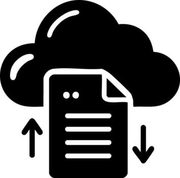 Cloud Storage and File Transfer Graphic Illustration Icon with Arrows, Uploading and Downloading Data, Paper Document, Isolated vector