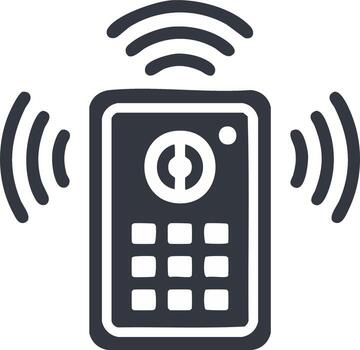 Icon Remote Control Sending a Signal or Controlling Smart Device Black and White Illustration vector