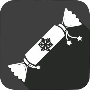 Monochrome Christmas cracker icon with a snowflake in flat design style with long shadow vector