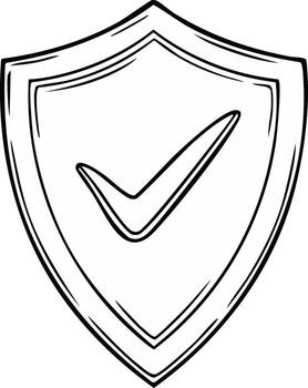 Hand drawn security shield with check mark icon illustration vector