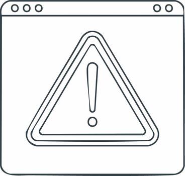 Browser Window with Warning Sign Icon Web Error Notification Line Art vector