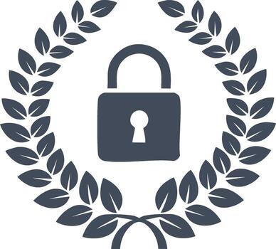 Security Award Icon with Padlock in a Laurel Wreath for Protection and Certification vector