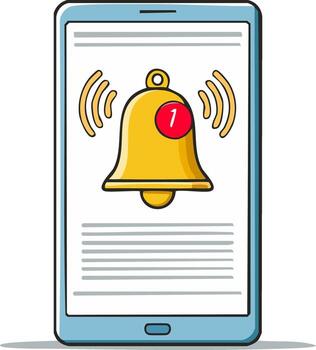 Smartphone Screen Showing a New Notification Alert with a Ringing Bell Icon vector