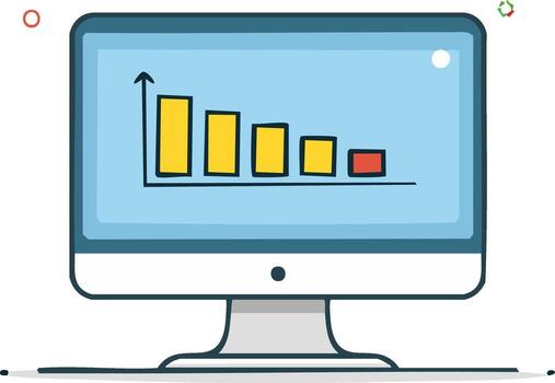 Computer Monitor with a Graph Showing Decreasing Bar Chart for Data Analysis vector