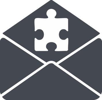 Open grey envelope revealing a white jigsaw puzzle piece, depicting a solution, mystery, or new message concept vector