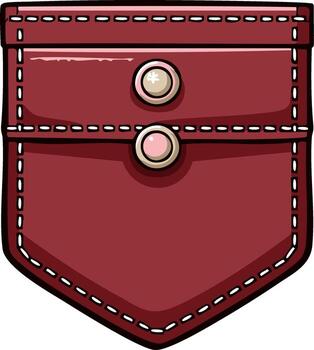 Red Clothing Pocket with Stitching and Two Round Buttons Design Element vector