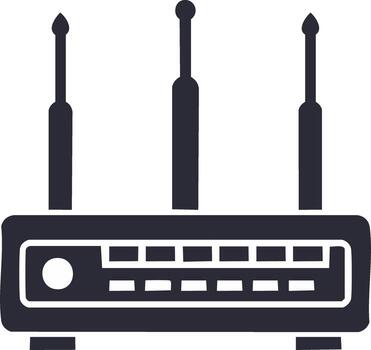 Stylized black router, modem with three antennas and indicator lights for a strong home or office wifi connection vector