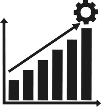 Productivity growth icon with bar chart and gear symbolizing operational efficiency vector