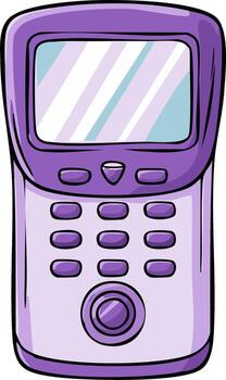Purple cartoon calculator with a screen and buttons for digital calculation vector