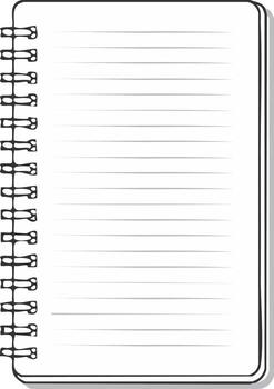 Spiral bound notebook illustration, blank lined pages, open and ready to write vector